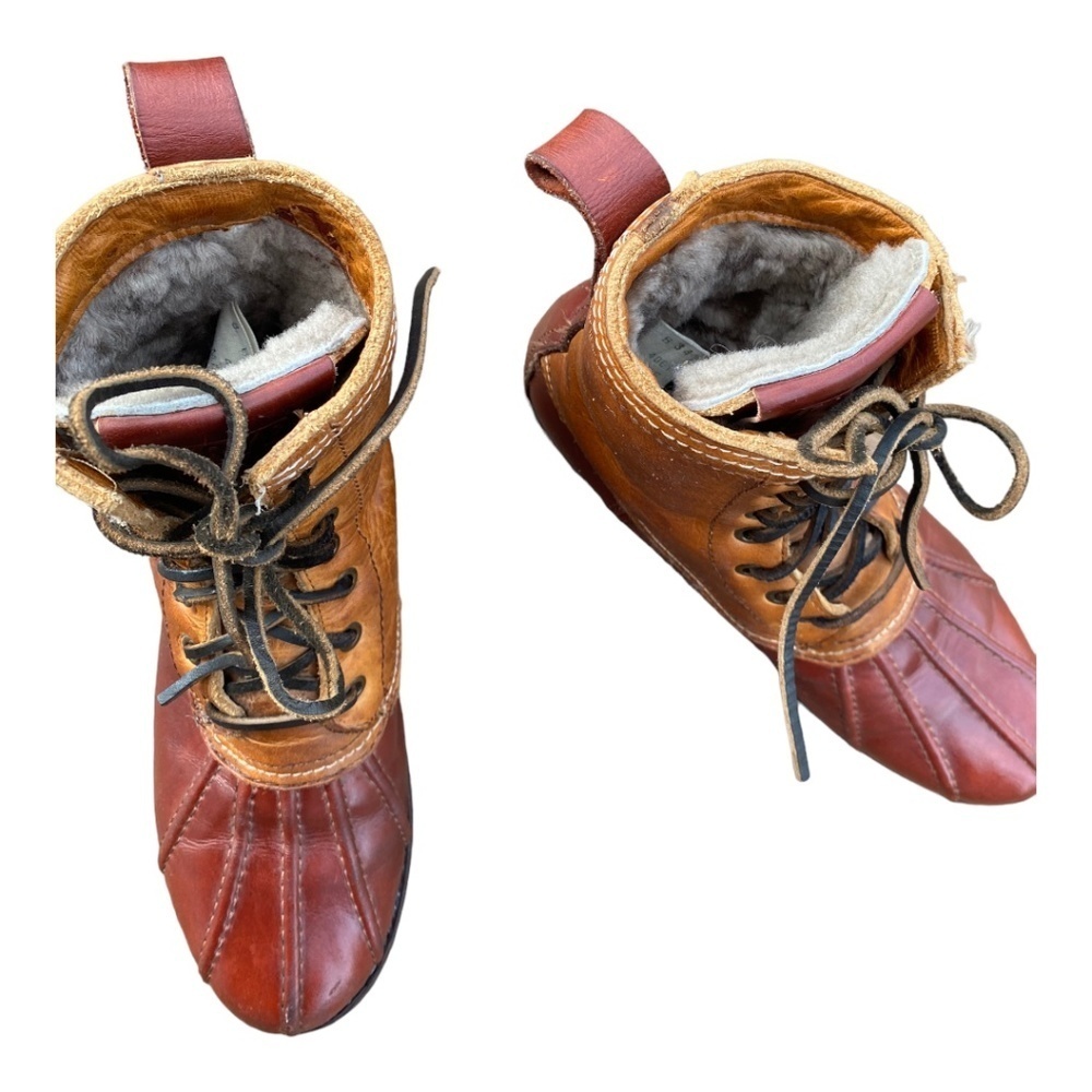 Frye Two-Tone Brown/Tan Leather Lace-Up Winter Boots - Picture 2 of 10